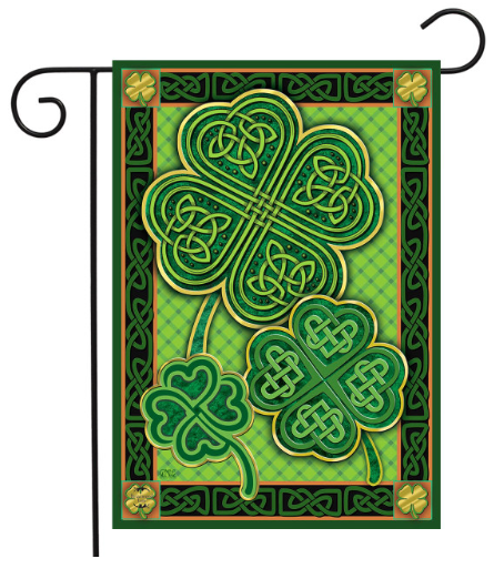 Celtic Shamrocks Garden Flag (Green & Gold Celtic Knot St. Patrick’s Day)