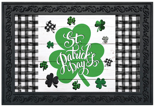 Checkered St. Pat’s Shamrocks Doormat Insert (Buffalo Plaid + Green Clover)