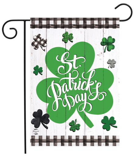 Checkered St. Pat’s Shamrocks Garden Flag (Buffalo Plaid + Green Clover)