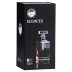 Black box packaging of a decanter with a glass decanter on a white background