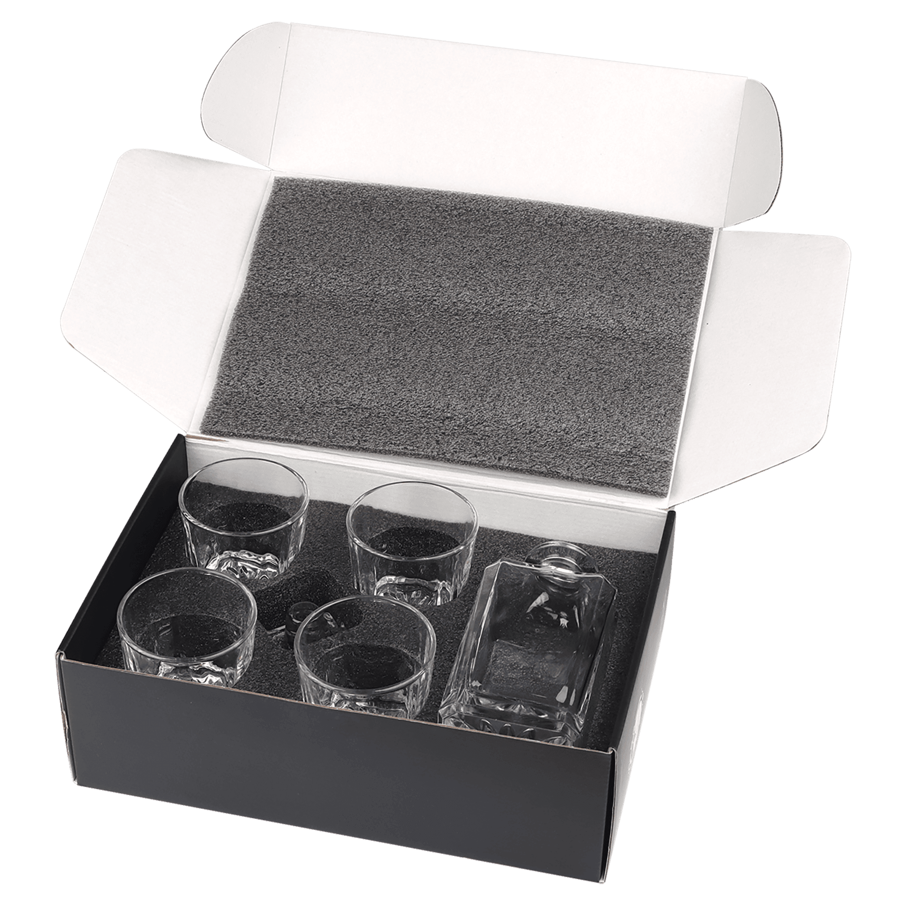 Polar Camel Square Decanter Gift Set – 750mL Glass Decanter & Four 11 oz. Rocks Glasses in Gift Box