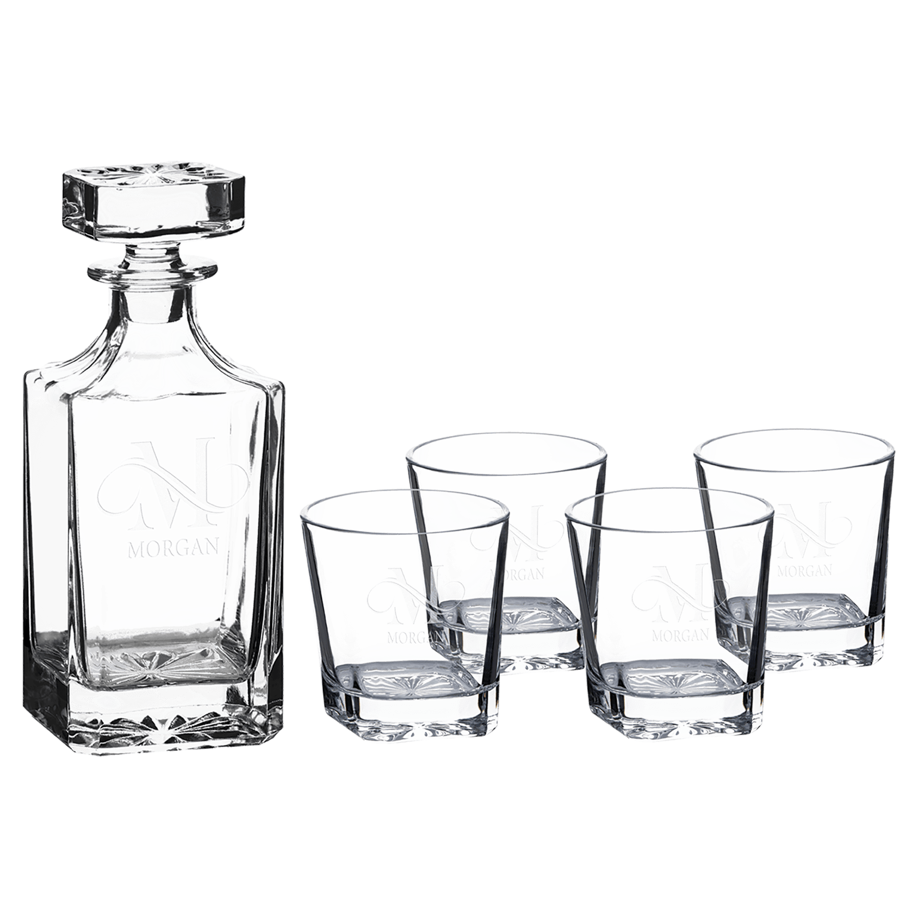 Polar Camel Square Decanter Gift Set – 750mL Glass Decanter & Four 11 oz. Rocks Glasses in Gift Box