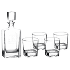 Polar Camel Rectangle Decanter Gift Set – 810mL Glass Decanter & Four 8 oz. Rocks Glasses in Black Gift Box