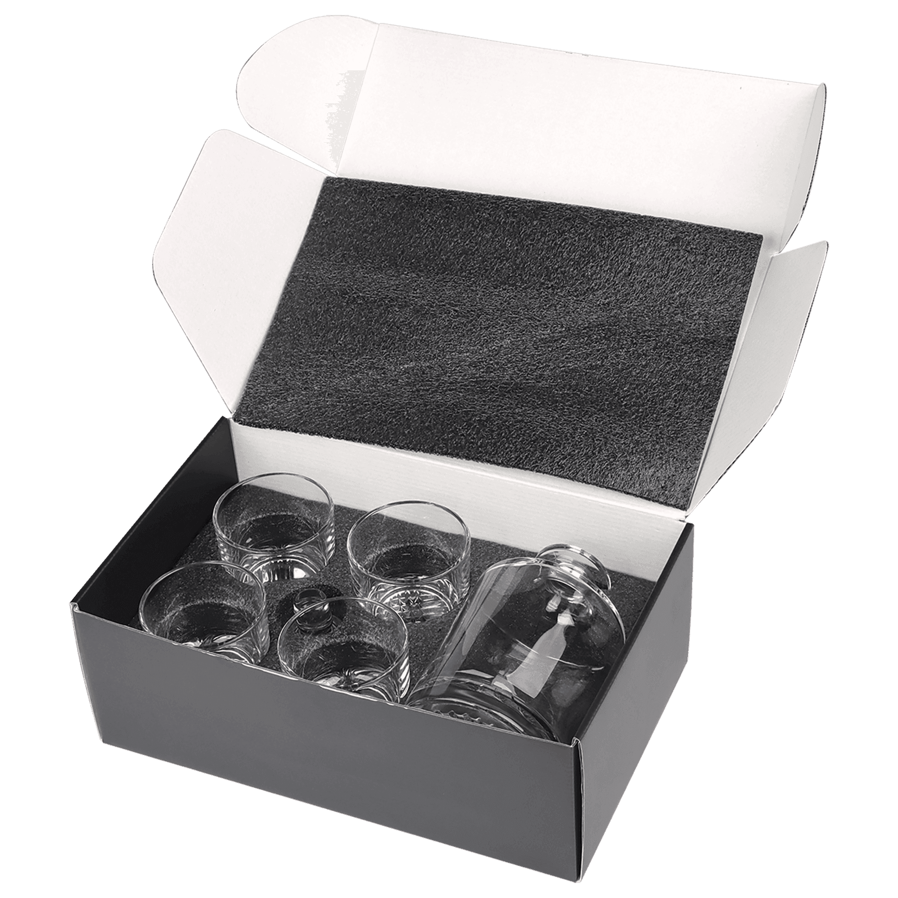 Polar Camel Round Decanter Gift Set – 850mL Glass Decanter & Four 9 oz. Rocks Glasses in Gift Box