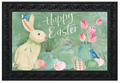 Easter-themed decorative mat with a rabbit, eggs, and flowers on a green background.