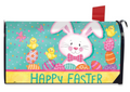Colorful Easter-themed mailbox cover with a bunny and chicks design.