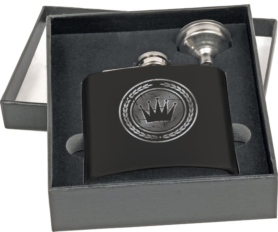 6 oz. Matte Black Flask Set in Black Presentation Box (4-Piece)