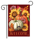Fall Beauty garden flag with autumn floral design in warm fall colors outdoors