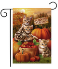 Fall Kittens garden flag featuring cute kittens with warm autumn colors, displayed as outdoor porch and yard decor.