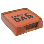 Personalized 4" x 4" Basketball Leatherette Square Coaster Set (6-Pack with Holder) – Laser Engraved