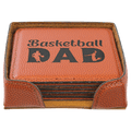 Personalized 4" x 4" Basketball Leatherette Square Coaster Set (6-Pack with Holder) – Laser Engraved