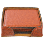 Personalized 4" x 4" Basketball Leatherette Square Coaster Set (6-Pack with Holder) – Laser Engraved