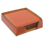 Personalized 4" x 4" Basketball Leatherette Square Coaster Set (6-Pack with Holder) – Laser Engraved