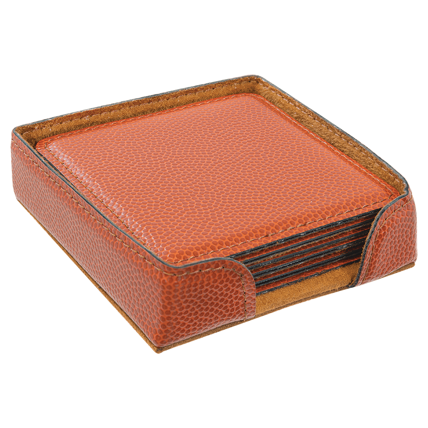 Personalized 4" x 4" Basketball Leatherette Square Coaster Set (6-Pack with Holder) – Laser Engraved