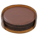 Personalized 4" Football Leatherette Round Coaster Set (6-Pack with Holder) – Laser Engraved