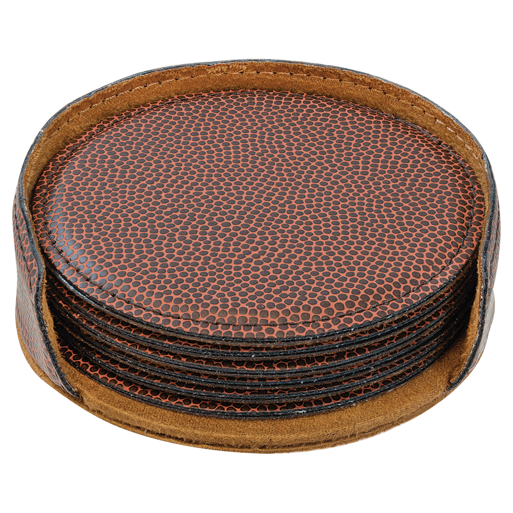 Personalized 4" Football Leatherette Round Coaster Set (6-Pack with Holder) – Laser Engraved