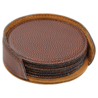 Personalized 4" Football Leatherette Round Coaster Set (6-Pack with Holder) – Laser Engraved
