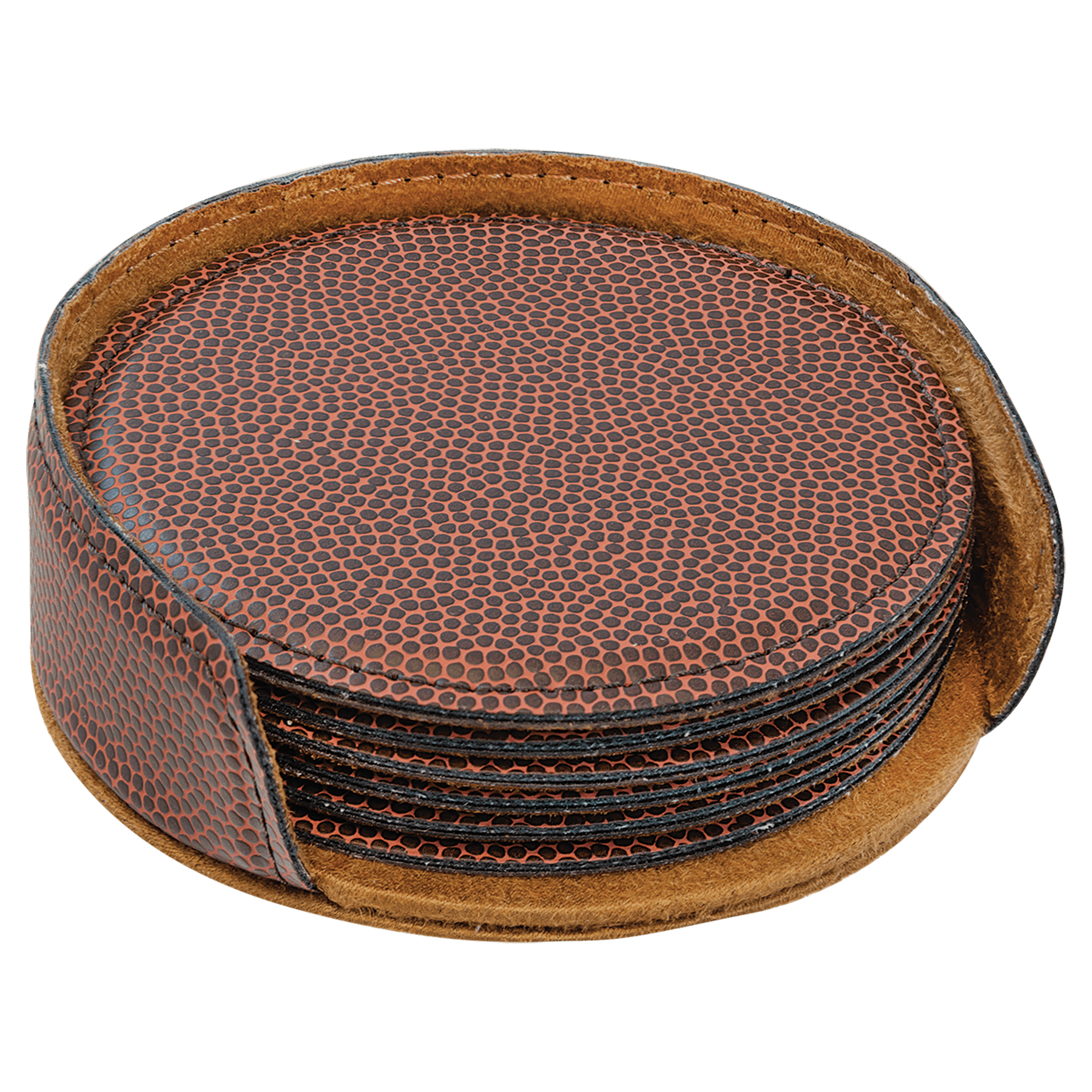 Personalized 4" Football Leatherette Round Coaster Set (6-Pack with Holder) – Laser Engraved