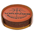 Personalized 4" Basketball Leatherette Round Coaster Set (6-Pack with Holder) – Laser Engraved