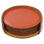 Personalized 4" Basketball Leatherette Round Coaster Set (6-Pack with Holder) – Laser Engraved