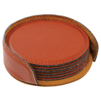 Personalized 4" Basketball Leatherette Round Coaster Set (6-Pack with Holder) – Laser Engraved