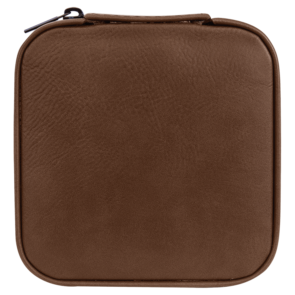 Brown leather zippered pouch on a white background