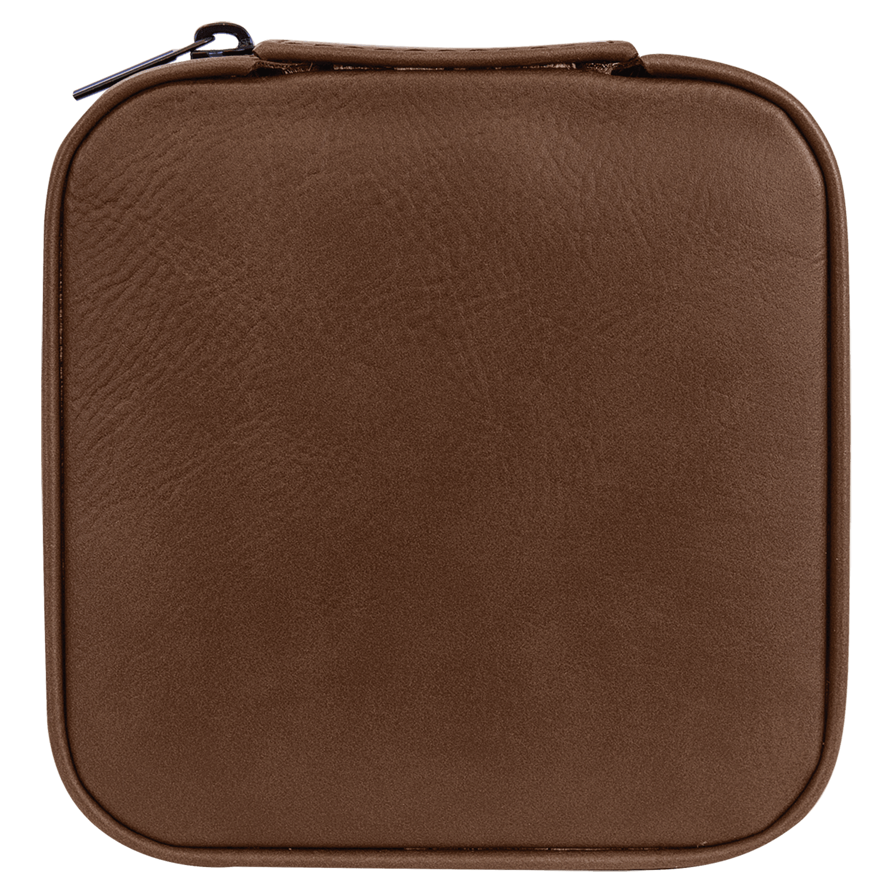Brown leather zippered pouch on a white background