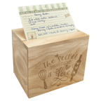 Personalized Engraved Wooden Recipe Card Box – “The Secret Ingredient is Love” (Top Display Slot)