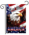 Flag with an eagle and 'God Bless America' text on an American flag background