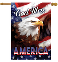 Flag with American flag design, bald eagle, and 'God Bless America' text.