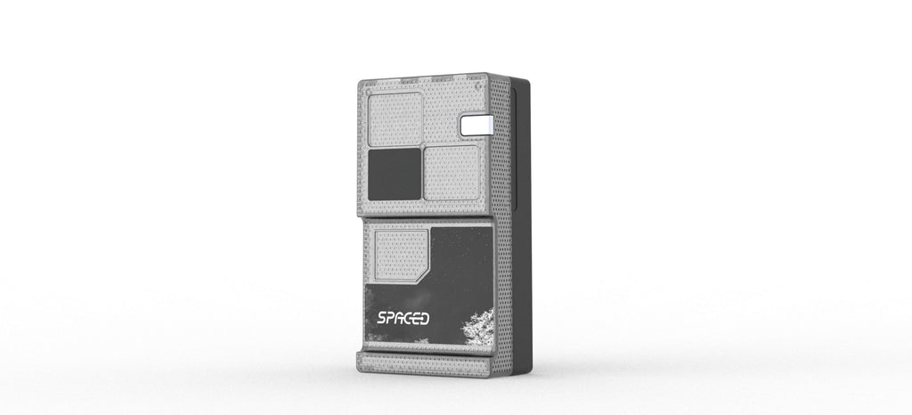 Electronic device with a brand logo on a white background