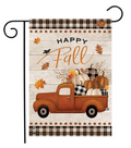 Happy Fall pickup truck garden flag with autumn seasonal design, 12.5 x 18 outdoor decorative flag