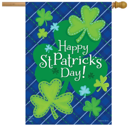 Happy St. Patrick’s Day Shamrock Plaid House Flag (40" x 28")