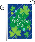 Happy Shamrocks St. Patrick’s Day Garden Flag (Blue Plaid Clover Design)