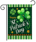 Happy St. Patrick’s Day Garden Flag (Green Plaid Clover & Stripes)