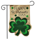 Happy St. Patrick’s Day Shamrock Burlap Garden Flag (Green Clover)