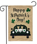 Happy St. Patrick’s Day Gnomes Burlap Garden Flag (Truck Gnomes)