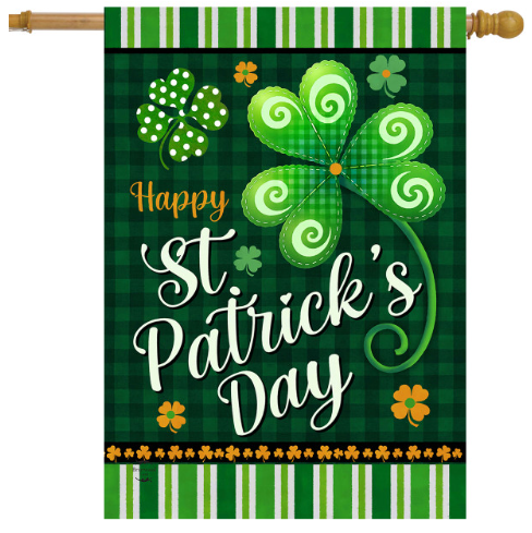 Happy St. Patrick’s Day Swirl Shamrock House Flag (40" x 28")