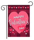 Happy Valentine’s Day Garden Flag (Pink Heart Valentine Porch Flag)