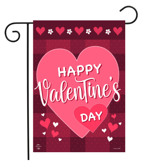 Happy Valentine’s Day Garden Flag (Pink Heart Valentine Porch Flag)