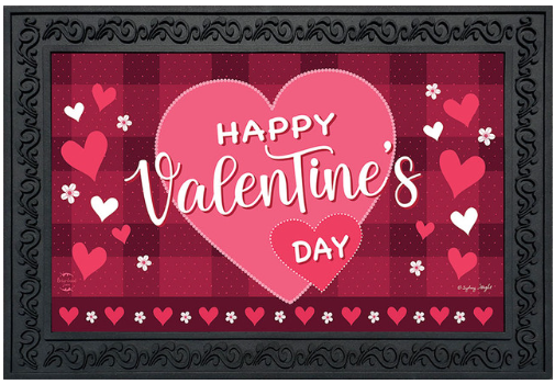 Happy Valentine’s Day (Pink Heart + Plaid) Doormat