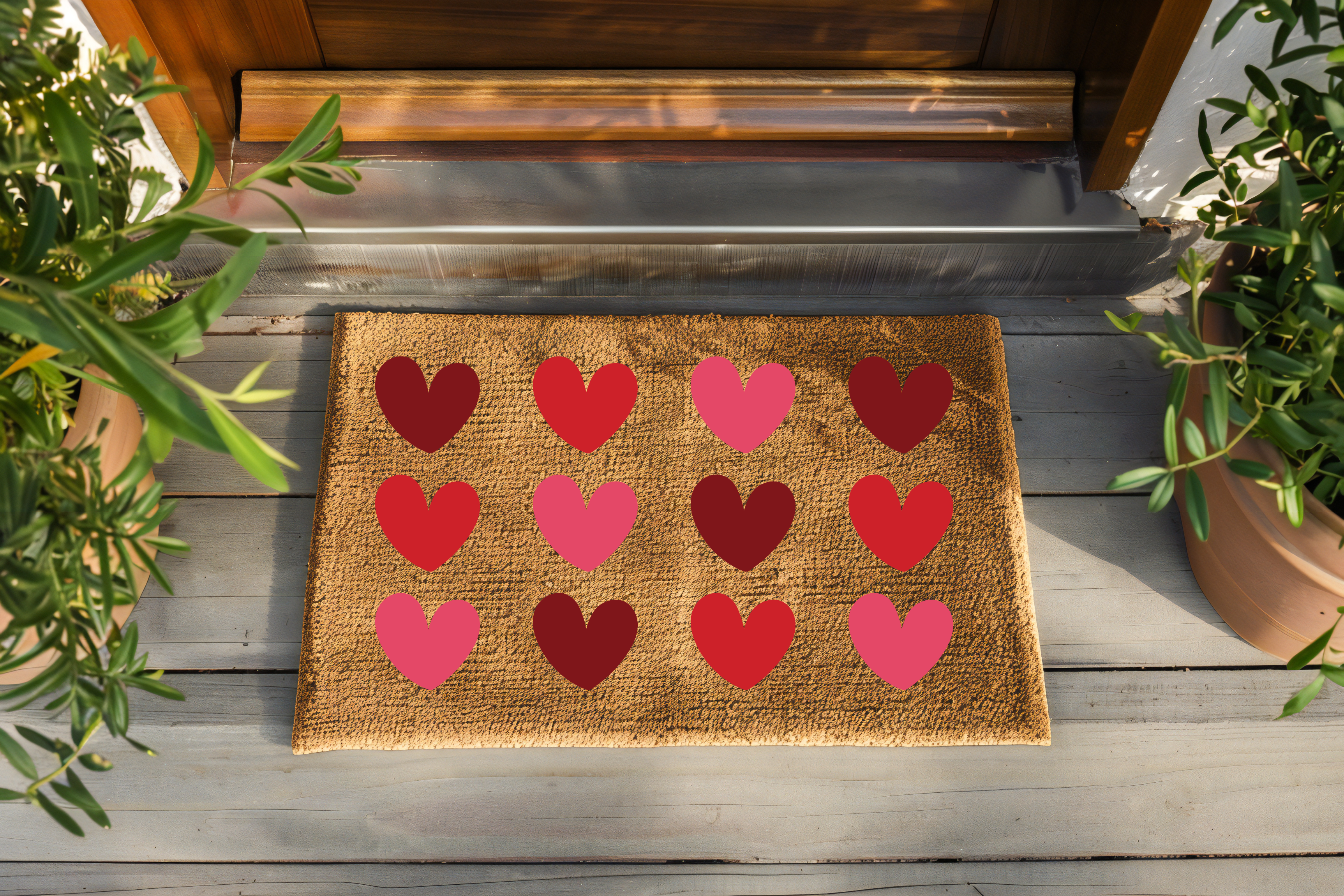 Valentine Hearts Pattern Doormat (30x18 Natural Coir)