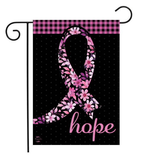 Hope Ribbon Garden Flag (Pink Floral Awareness Yard Flag)