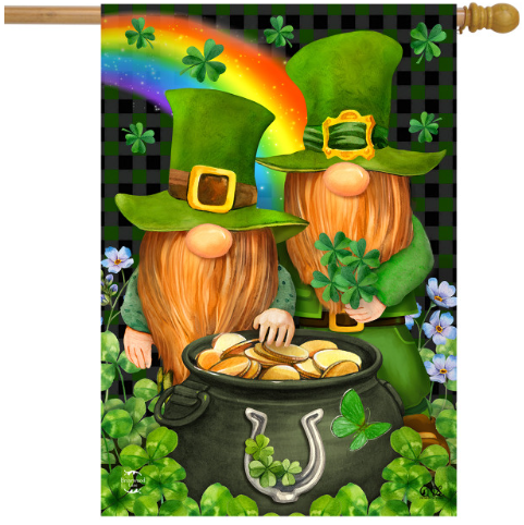 Irish Gnomes Pot of Gold & Rainbow House Flag (40" x 28")