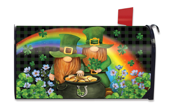 Irish Gnomes Magnetic Mailbox Cover (Standard) — St. Patrick’s Day Gnome Rainbow Decor