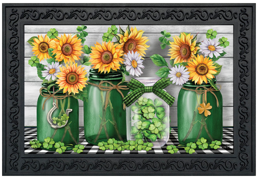 Irish Mason Jars Doormat Insert (Sunflowers, Daisies & Lucky Clovers)