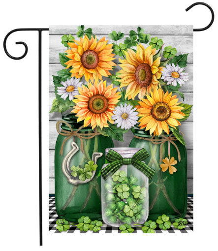 Irish Mason Jars Garden Flag (Sunflowers, Daisies & Lucky Clovers)