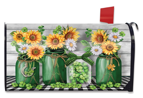 Irish Mason jars Magnetic Mailbox Cover (Standard) — Sunflowers, Daisies & Shamrocks
