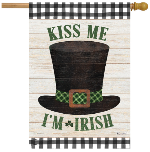 “Kiss Me I’m Irish” Top Hat Farmhouse House Flag (40" x 28")