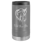 Gray tumbler with a horse logo and 'Wild Horse Bar' text on a green background